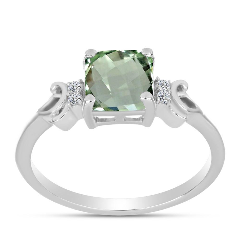 Anillo de Plata con Amatista Verde y Topacio Blanco 3 