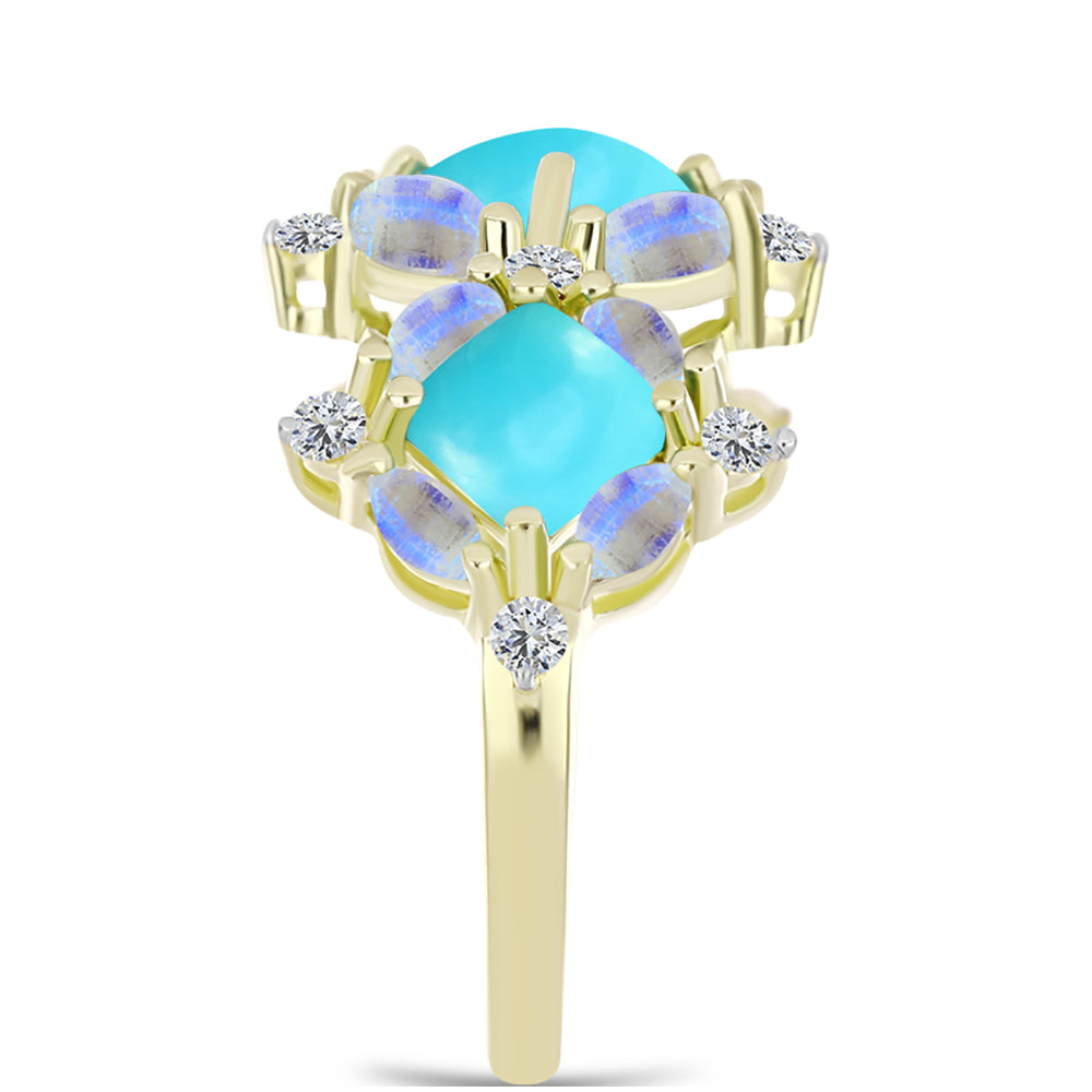 Anillo de Plata Bañada en Oro con Turquesa Bella Durmiente