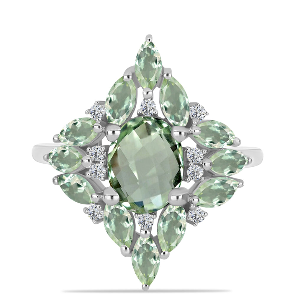 Anillo de Plata con Amatista Verde y Topacio Blanco 1 