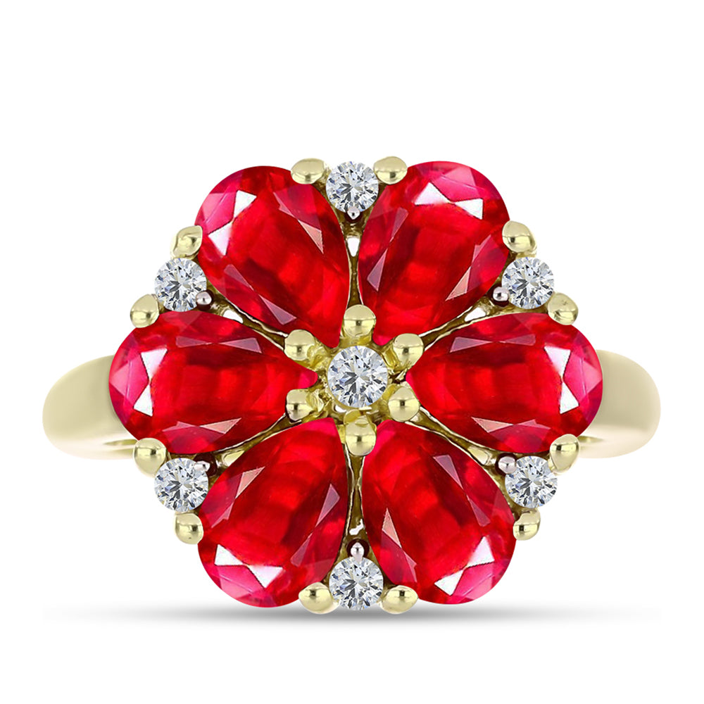 Anillo de Plata Bañada en Oro con Ágata Roja y Topacio Blanco