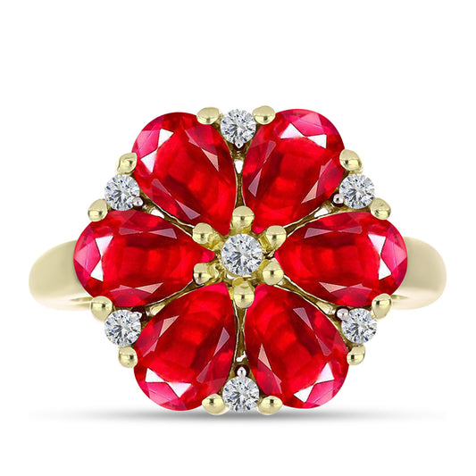 Anillo de Plata Bañada en Oro con Ágata Roja y Topacio Blanco