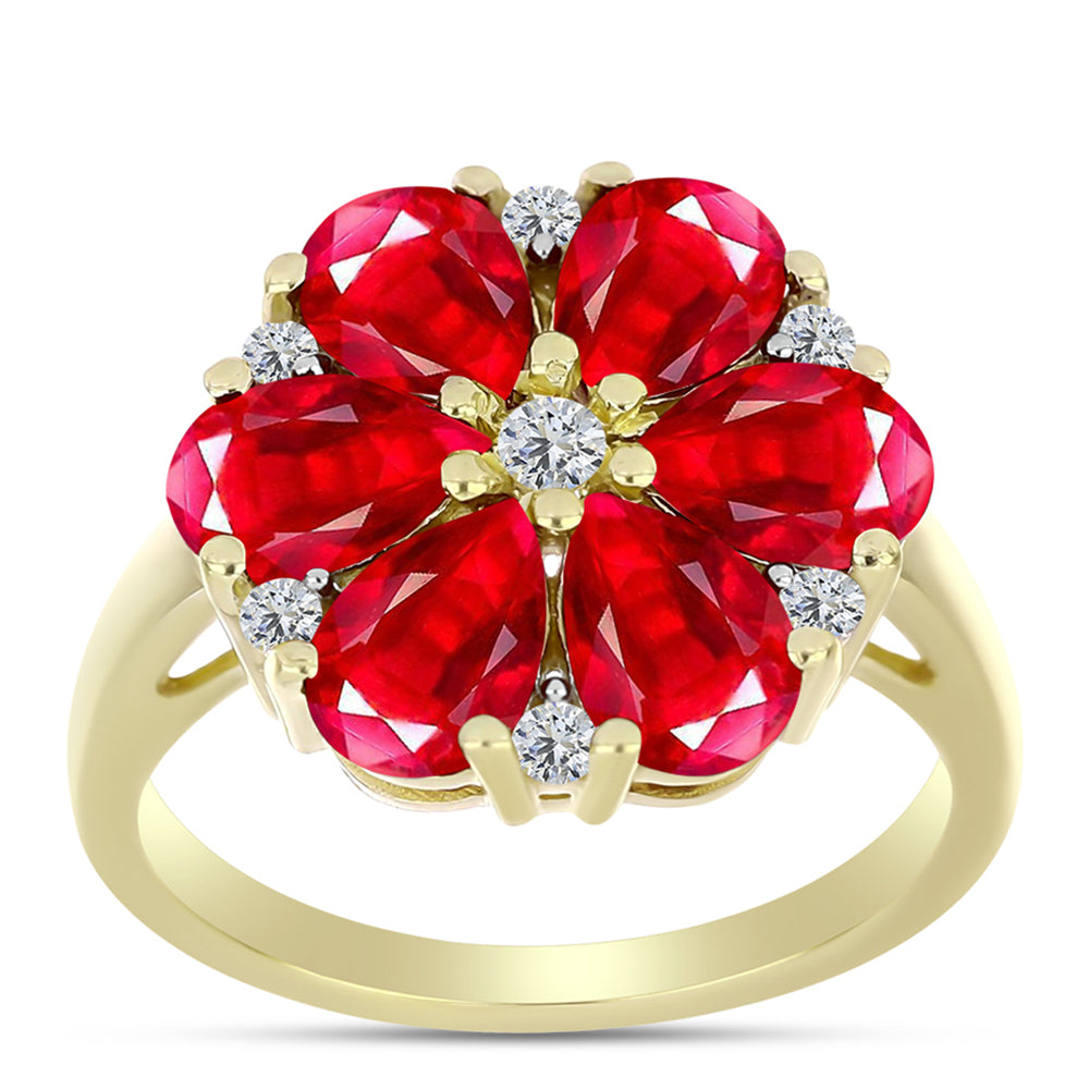 Anillo de Plata Bañada en Oro con Ágata Roja y Topacio Blanco 3 
