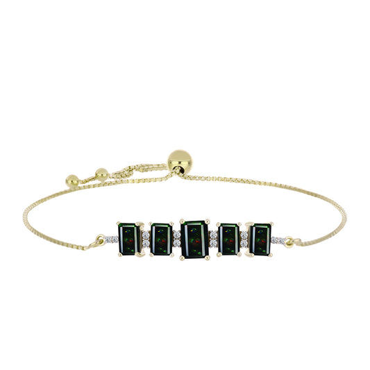 Pulsera de Plata Bañada en Oro con Ópalo negro medianoche Lega Dembi de Ëtiopía y Topacio Blanco