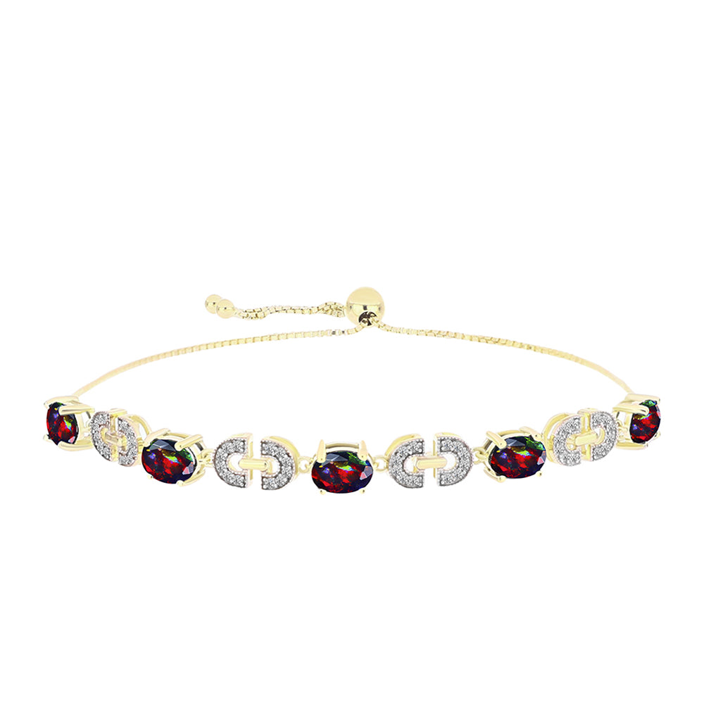 Pulsera de Plata Bañada en Oro con Ópalo negro medianoche Lega Dembi de Ëtiopía y Topacio Blanco 1 