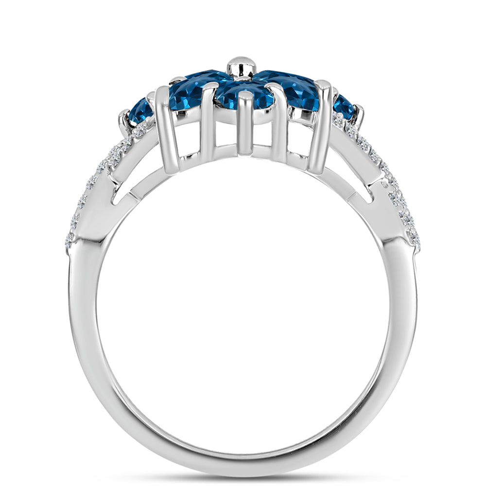 Anillo de Plata con Topacio Azul Londres y Topacio Blanco