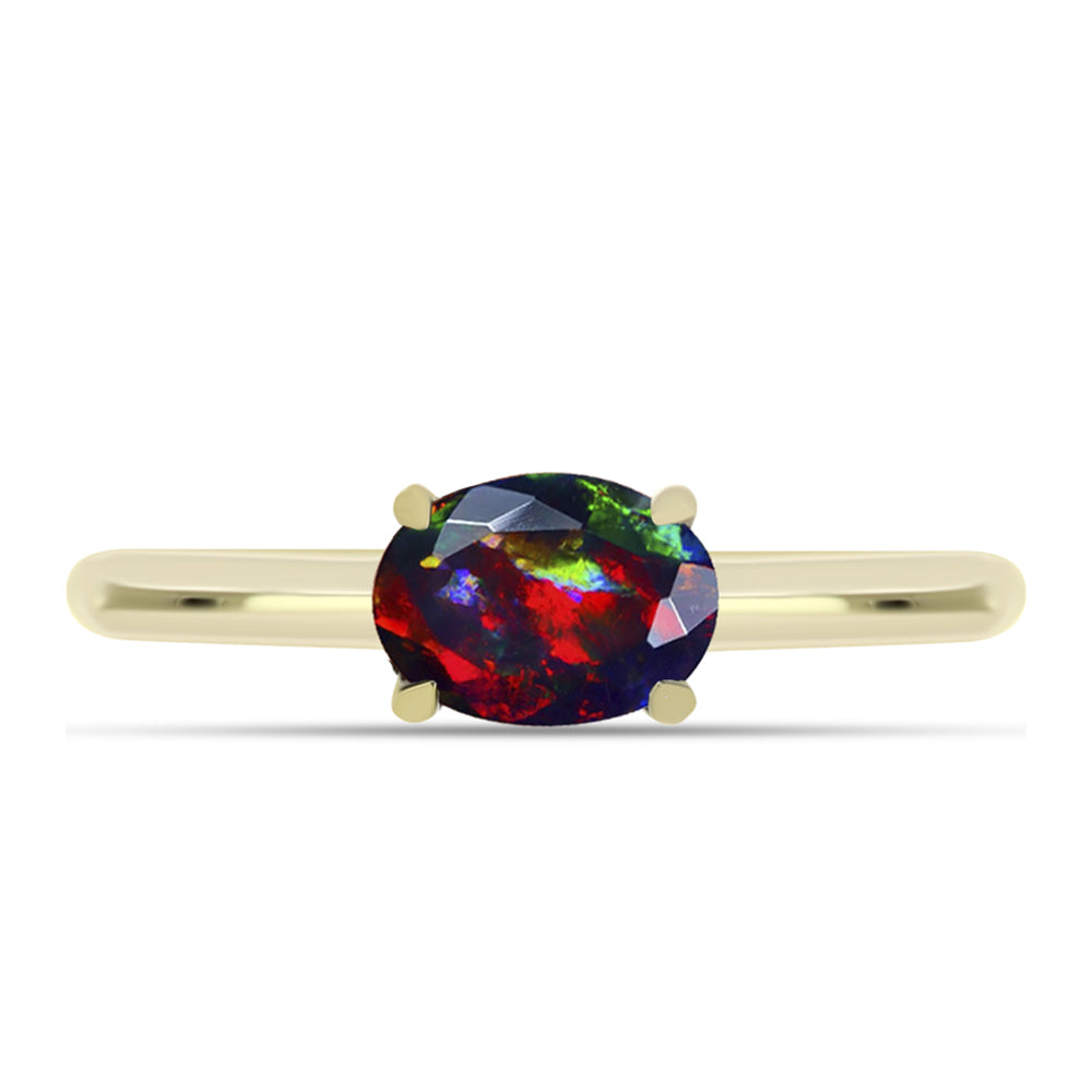 Anillo de Plata Bañada en Oro con Ópalo negro medianoche Lega Dembi de Ëtiopía