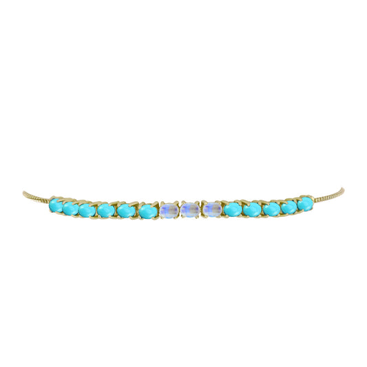 Pulsera de Plata Bañada en Oro con Turquesa Bella Durmiente y Piedra Lunar Arco Iris