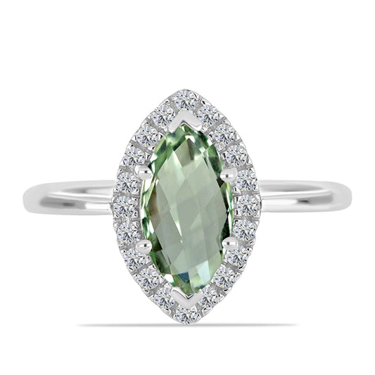 Anillo de Plata con Amatista Verde y Topacio Blanco