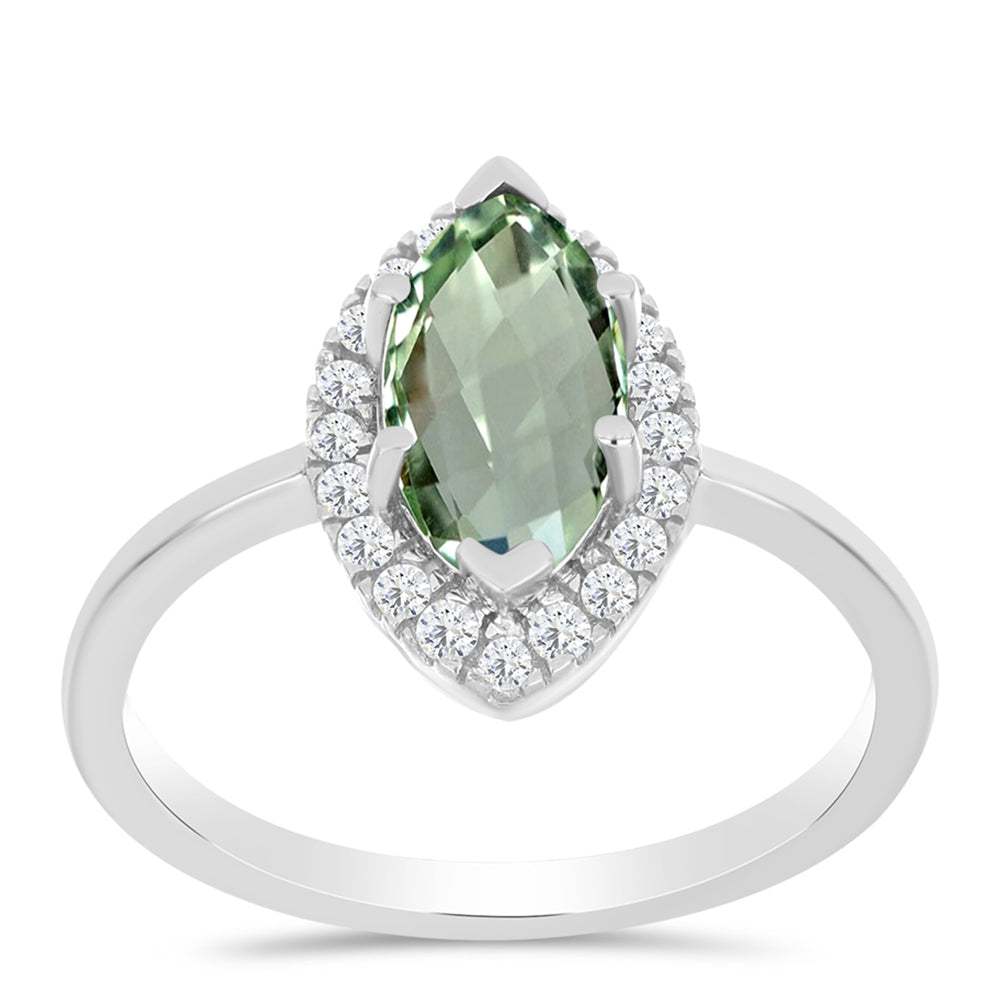 Anillo de Plata con Amatista Verde y Topacio Blanco