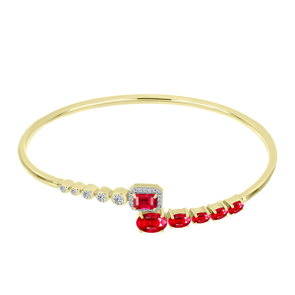 Brazalete de Plata Bañada en Oro con Ágata Roja y Topacio Blanco 1 