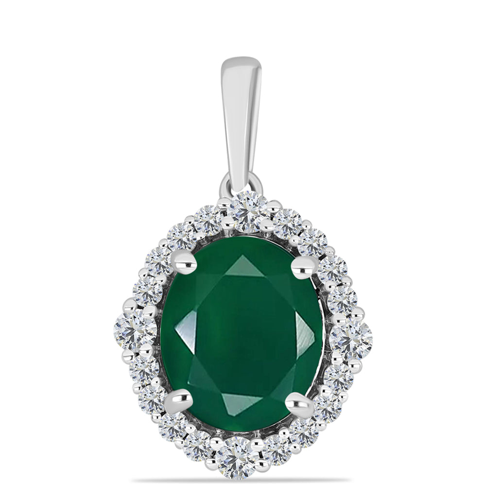 Colgante de Plata con Calcedonia Verde y Topacio Blanco
