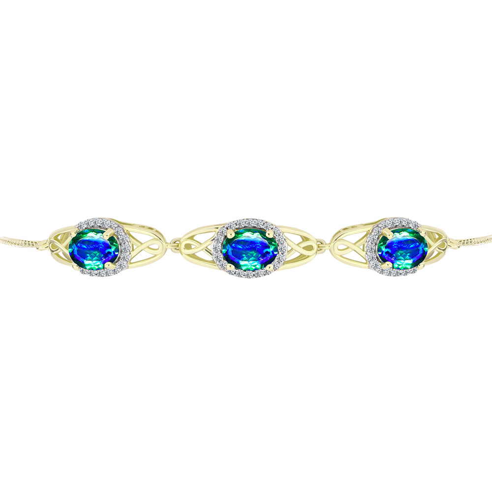 Pulsera de Plata Bañada en Oro con Cuarzo Pavo Real y Topacio Blanco