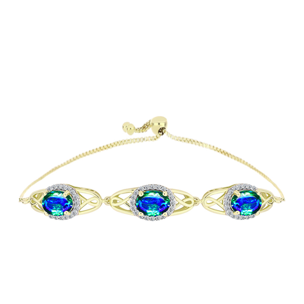 Pulsera de Plata Bañada en Oro con Cuarzo Pavo Real y Topacio Blanco