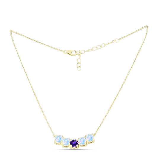 Collar de Plata Bañada en Oro con Piedra Lunar Arco Iris y Amatista de Marruecos
