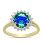 Anillo de Plata Bañada en Oro con Cuarzo Pavo Real y Topacio Blanco