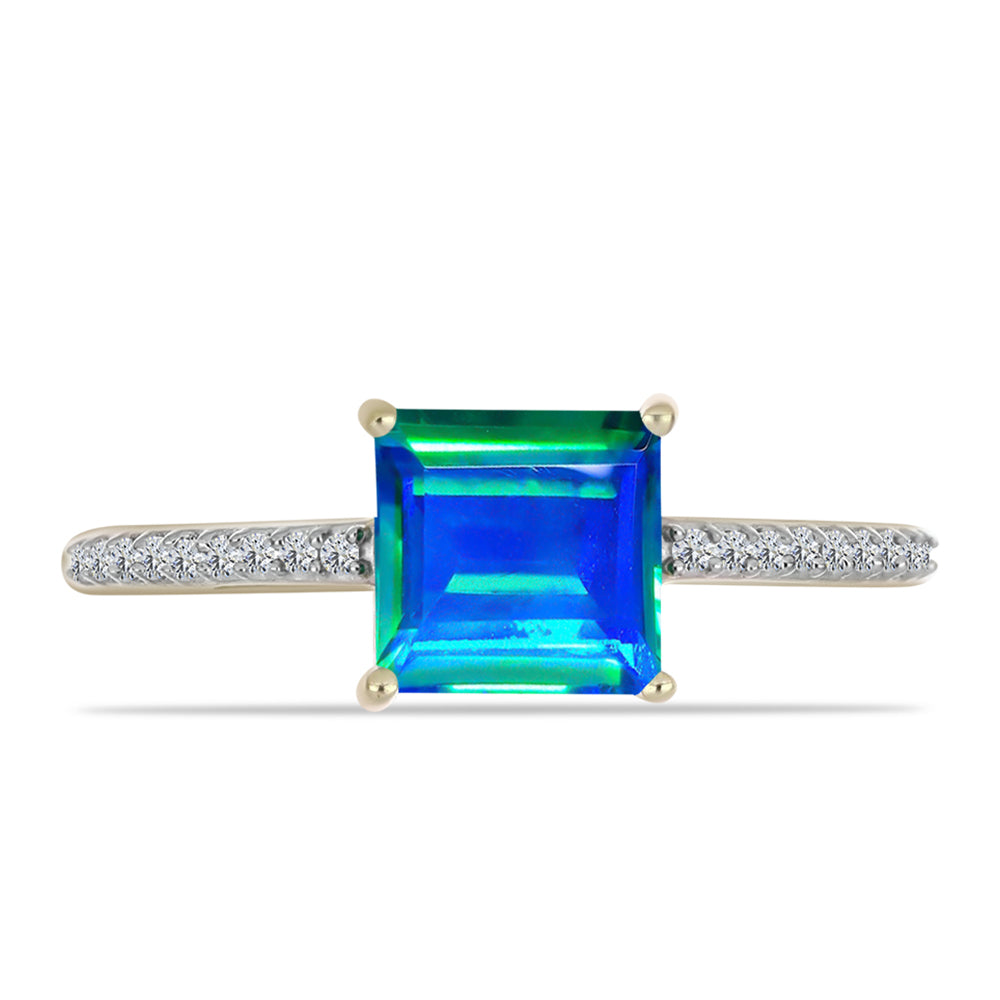 Anillo de Plata Bañada en Oro con Cuarzo Pavo Real y Topacio Blanco 1 