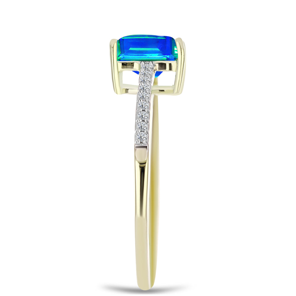Anillo de Plata Bañada en Oro con Cuarzo Pavo Real y Topacio Blanco 4 