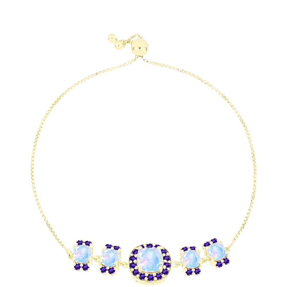 Pulsera de Plata Bañada en Oro con Piedra Lunar Arco Iris y Amatista de Marruecos 1 