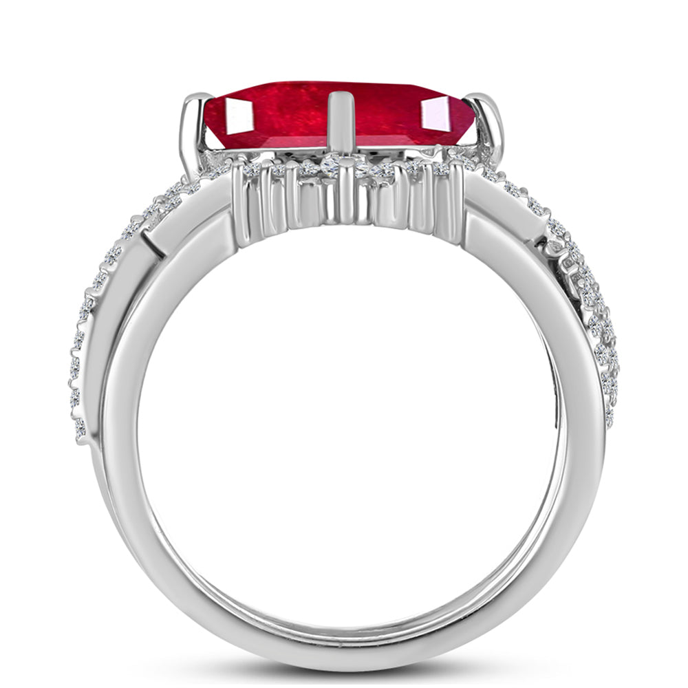 Anillo de Plata con Rubí de Madagascar y Topacio Blanco 2 