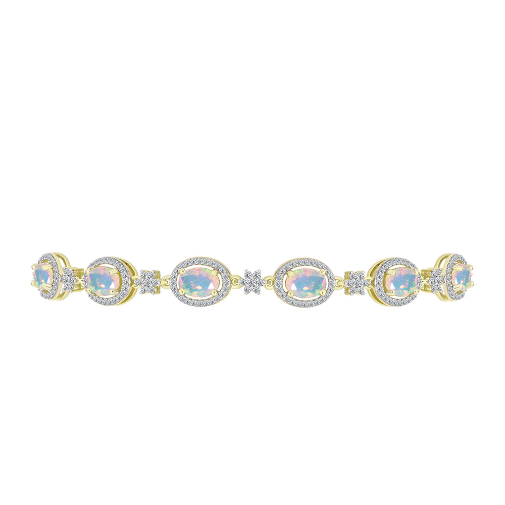 Pulsera de Plata Bañada en Oro con Ópalo Welo y Topacio Blanco