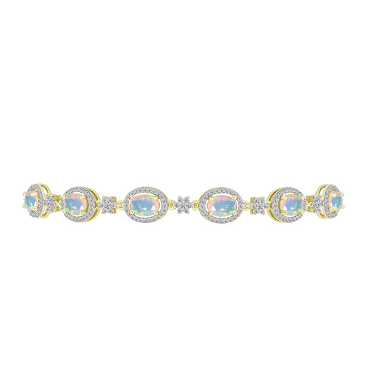 Pulsera de Plata Bañada en Oro con Ópalo Welo y Topacio Blanco