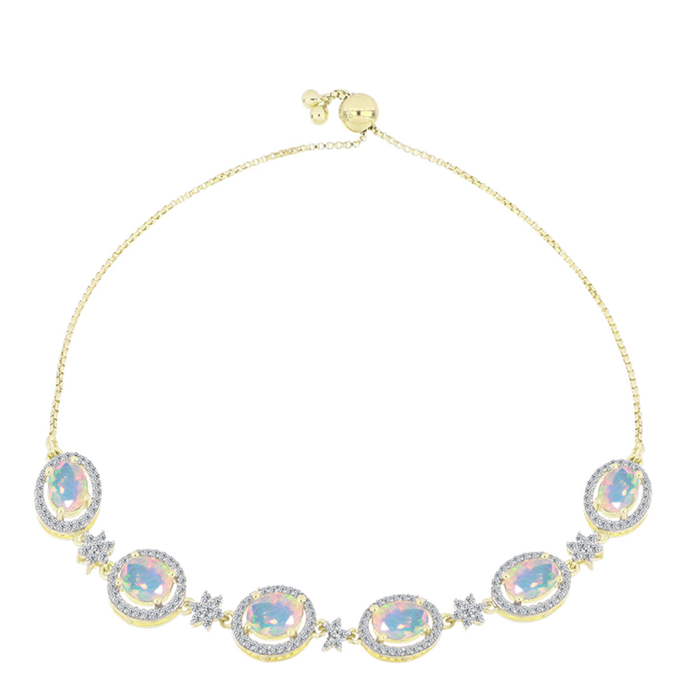 Pulsera de Plata Bañada en Oro con Ópalo Welo y Topacio Blanco