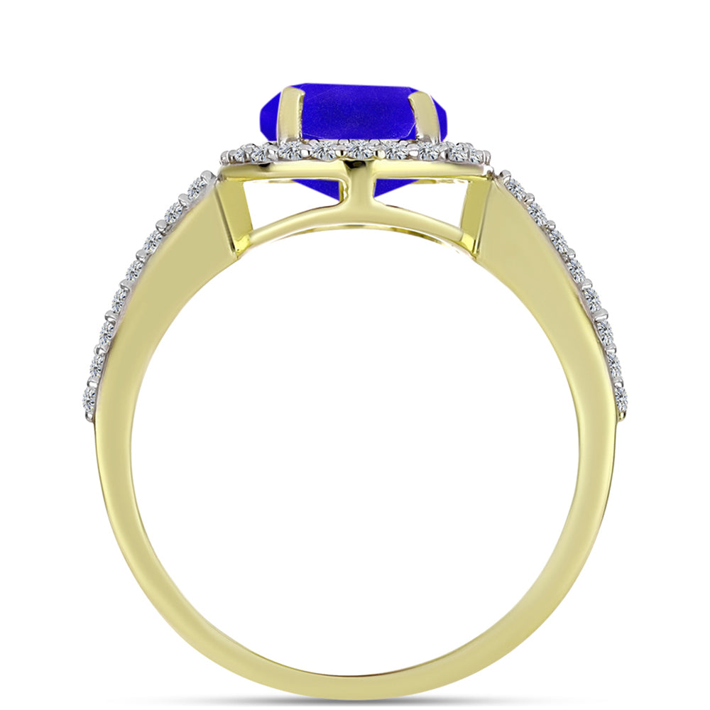 Anillo de Plata Bañada en Oro con Ágata azul y Topacio Blanco
