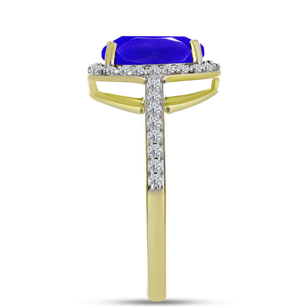 Anillo de Plata Bañada en Oro con Ágata azul y Topacio Blanco