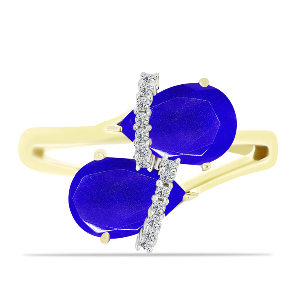 Anillo de Plata Bañada en Oro con Ágata azul y Topacio Blanco 1 