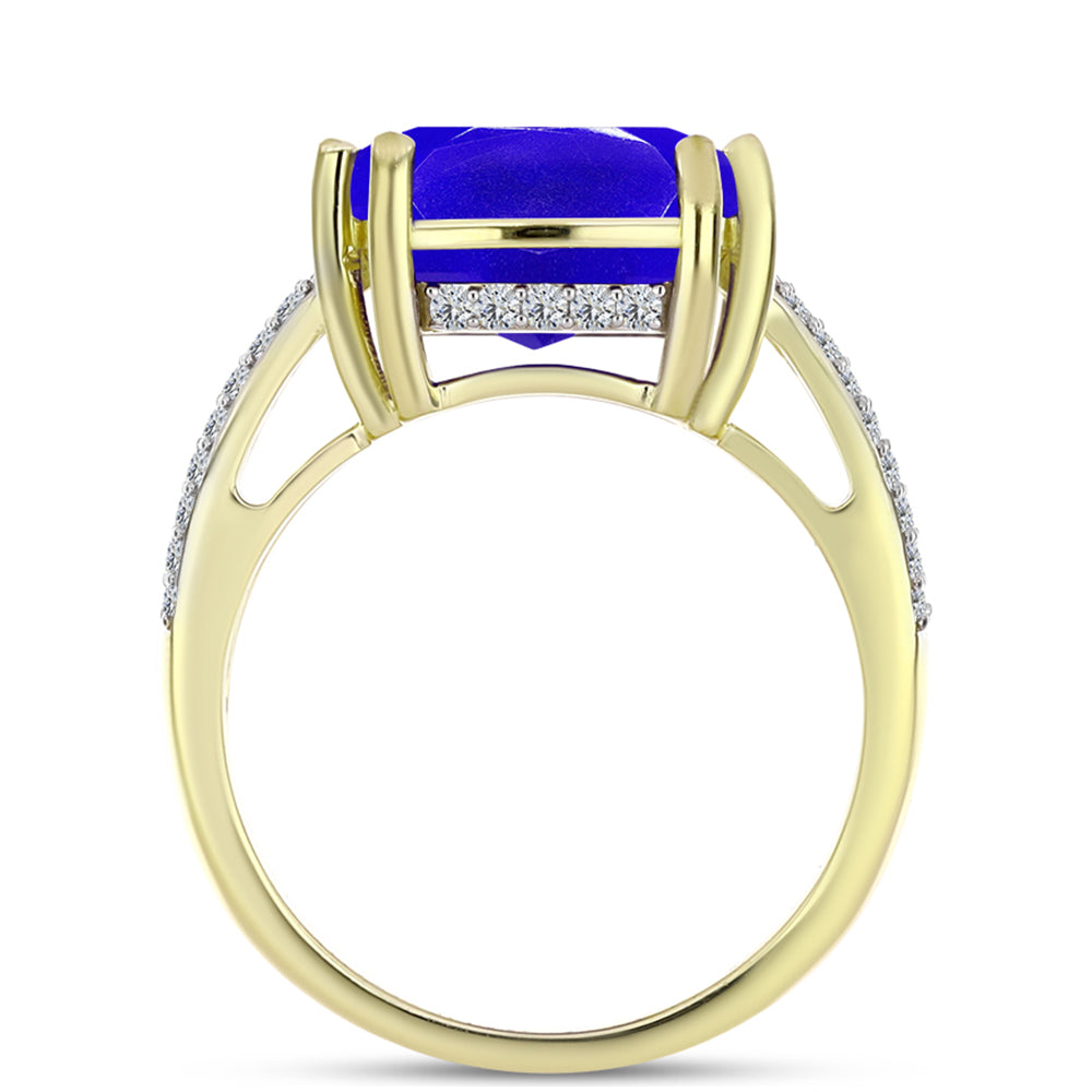 Anillo de Plata Bañada en Oro con Ágata azul y Topacio Blanco