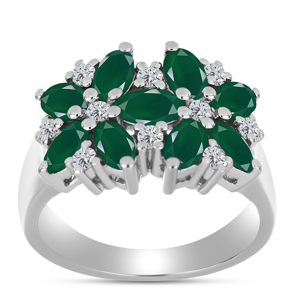Anillo de Plata con Calcedonia Verde y Topacio Blanco