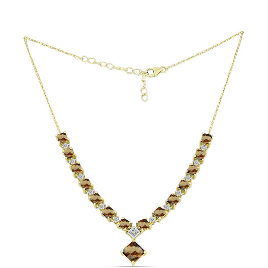 Collar de Plata Bañada en Oro con Cuarzo Coñac y Topacio Blanco