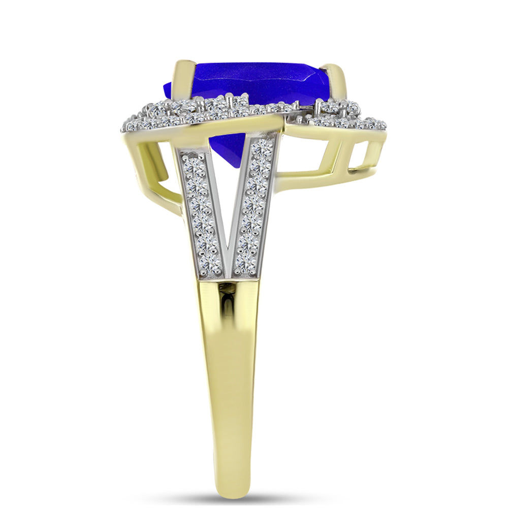 Anillo de Plata Bañada en Oro con Ágata azul y Topacio Blanco 4 