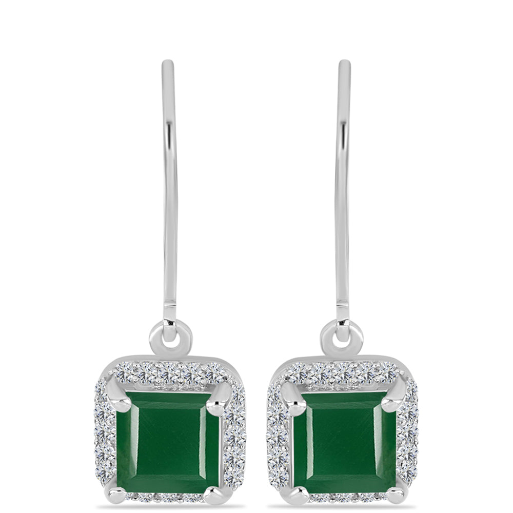 Pendientes de Plata con Calcedonia Verde y Topacio Blanco