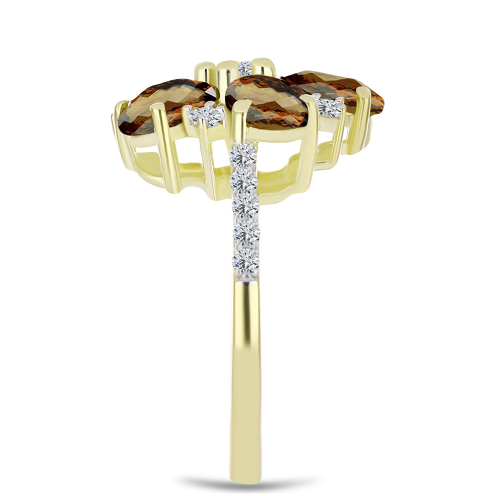 Anillo de Plata Bañada en Oro con Cuarzo Coñac y Topacio Blanco 4 