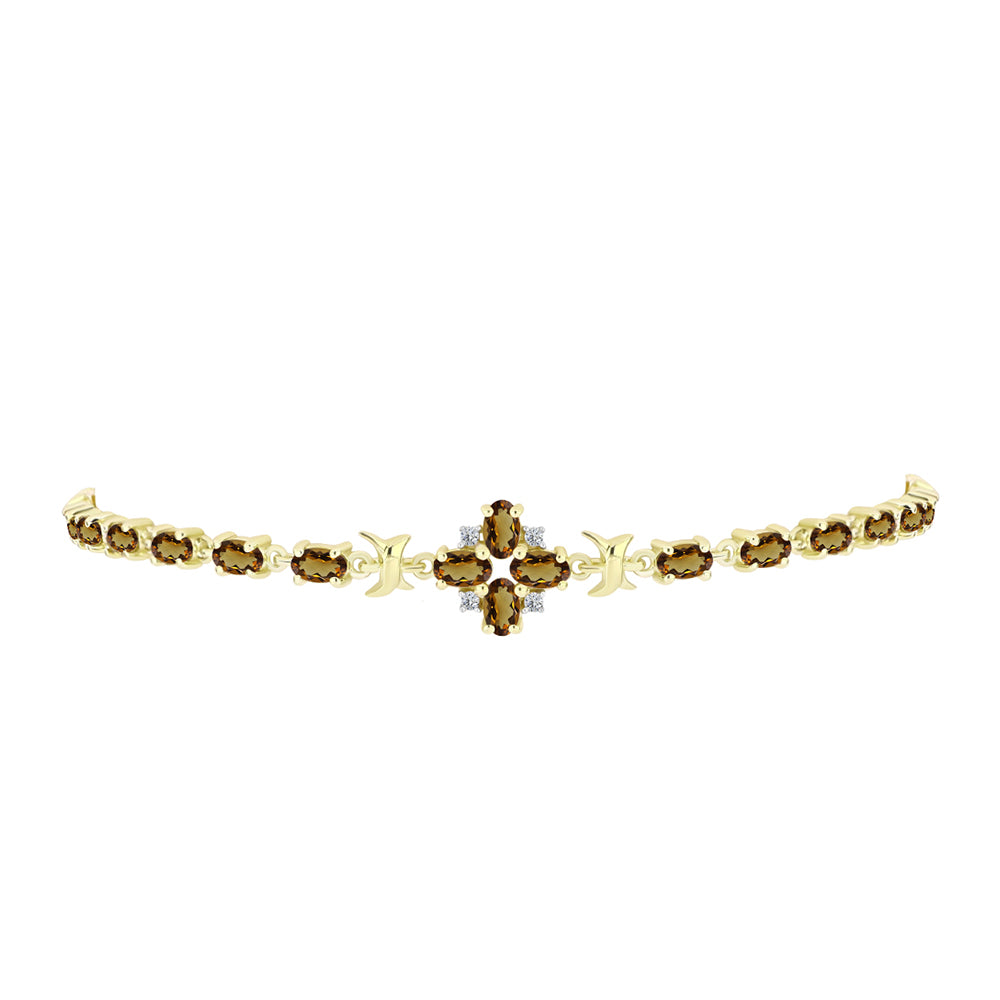 Pulsera de Plata Bañada en Oro con Cuarzo Coñac y Topacio Blanco 2 