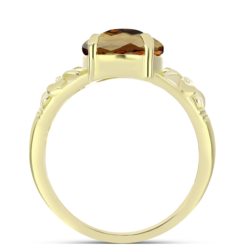 Anillo de Plata Bañada en Oro con Cuarzo Coñac 2 