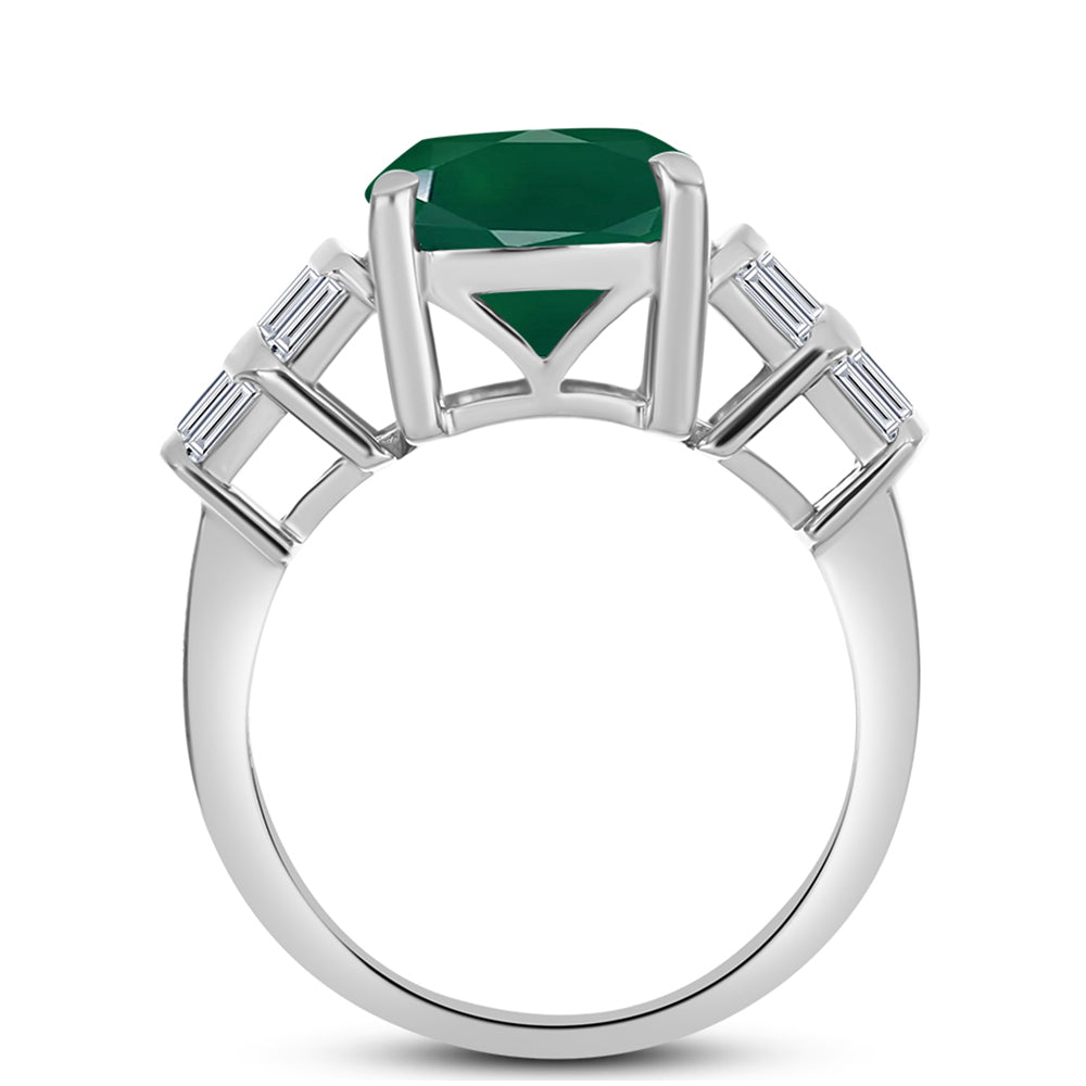 Anillo de Plata con Calcedonia Verde y Zircón Blanco