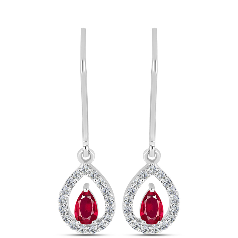 Pendientes de Plata con Rubí de Madagascar y Topacio Blanco