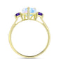 Anillo de Plata Bañada en Oro con Piedra Lunar Arco Iris y Amatista de Marruecos