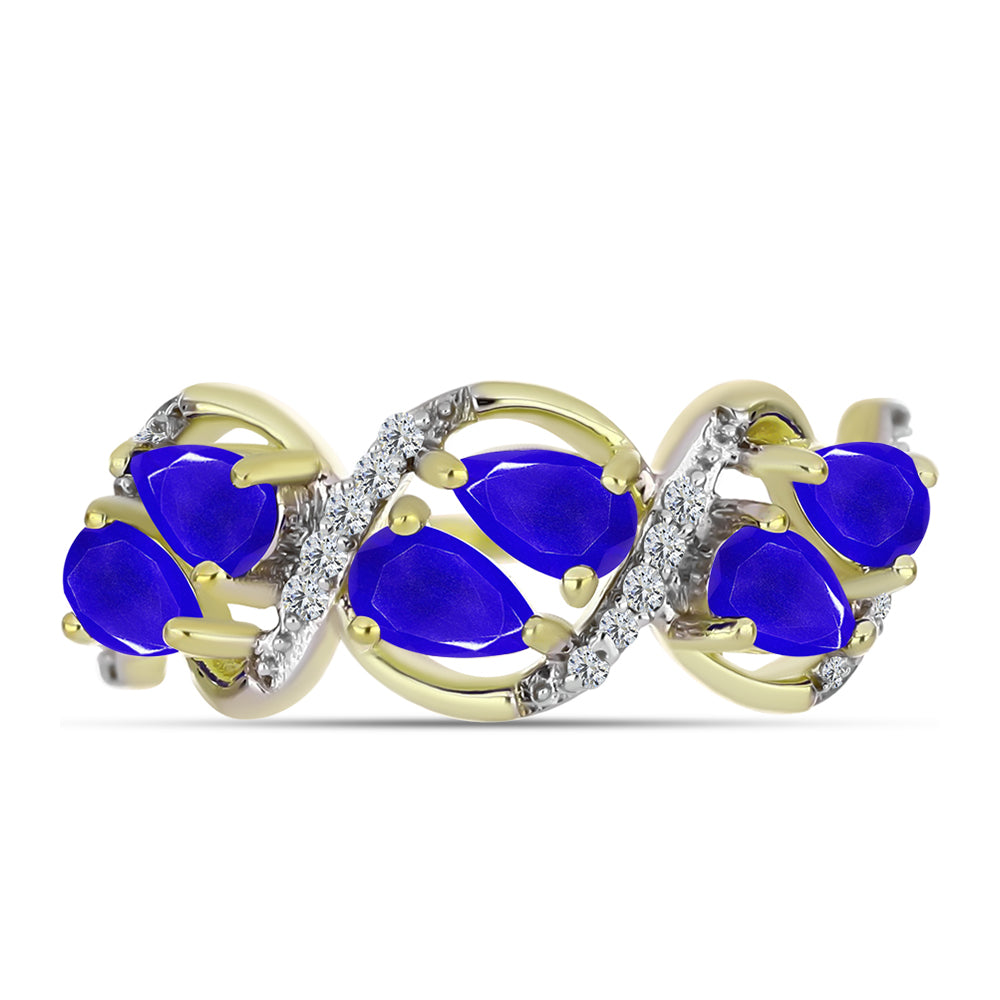 Anillo de Plata Bañada en Oro con Ágata azul y Topacio Blanco