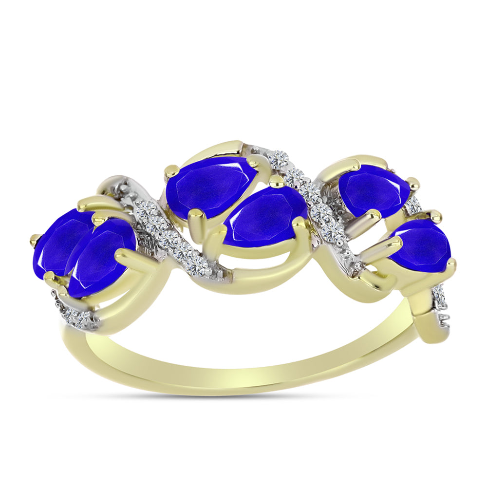 Anillo de Plata Bañada en Oro con Ágata azul y Topacio Blanco 3 