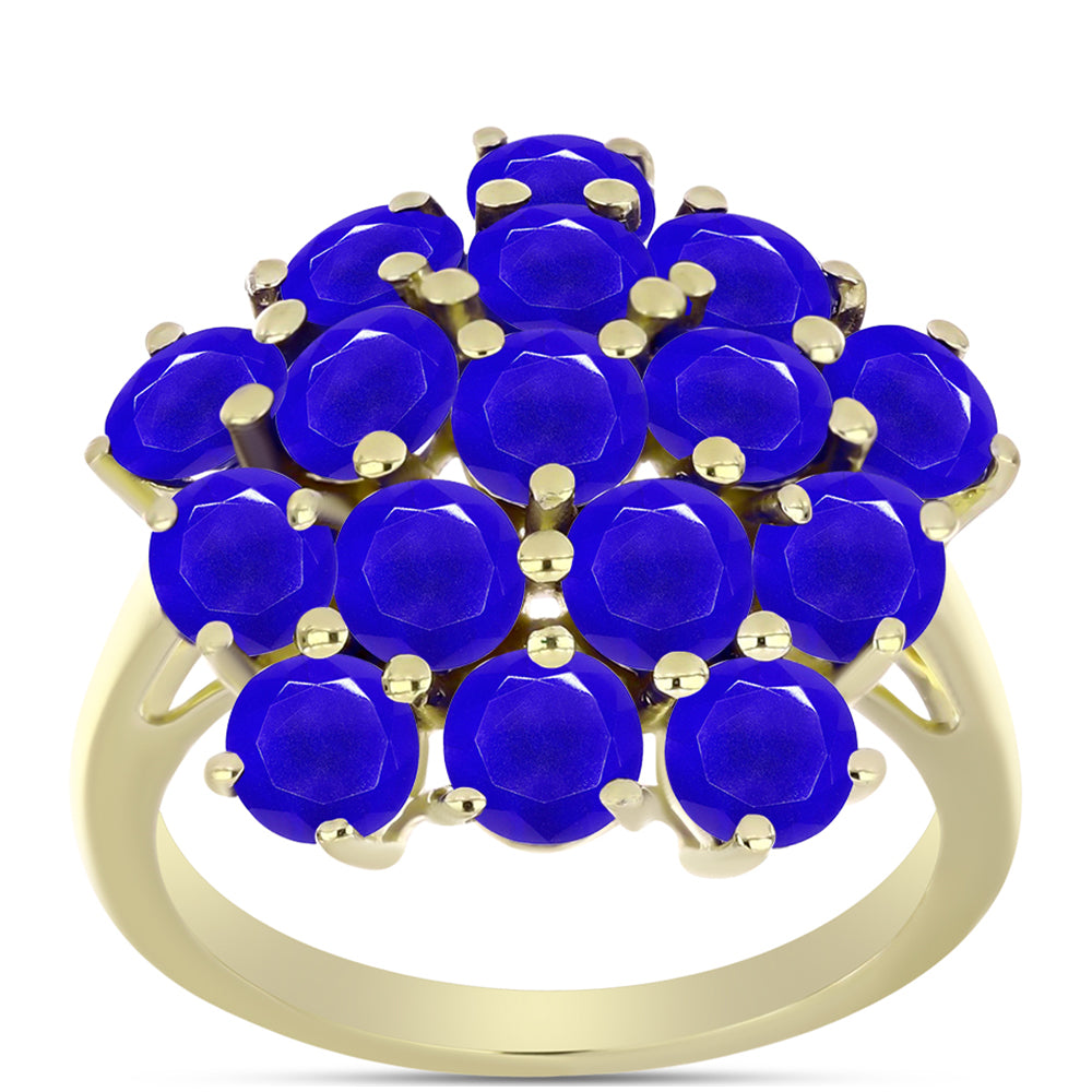 Anillo de Plata Bañada en Oro con Ágata azul 3 
