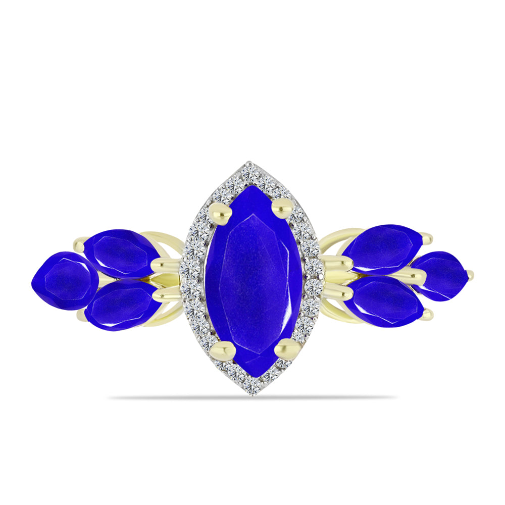 Anillo de Plata Bañada en Oro con Ágata azul y Topacio Blanco