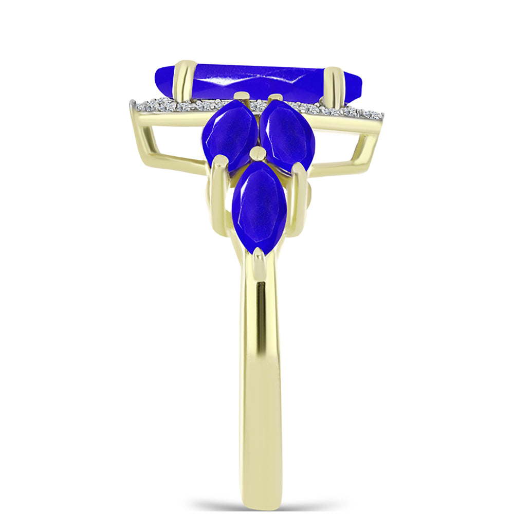 Anillo de Plata Bañada en Oro con Ágata azul y Topacio Blanco