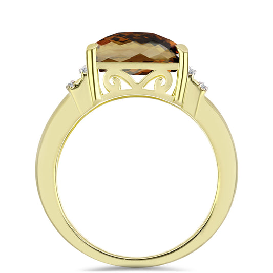 Anillo de Plata Bañada en Oro con Cuarzo Coñac y Topacio Blanco