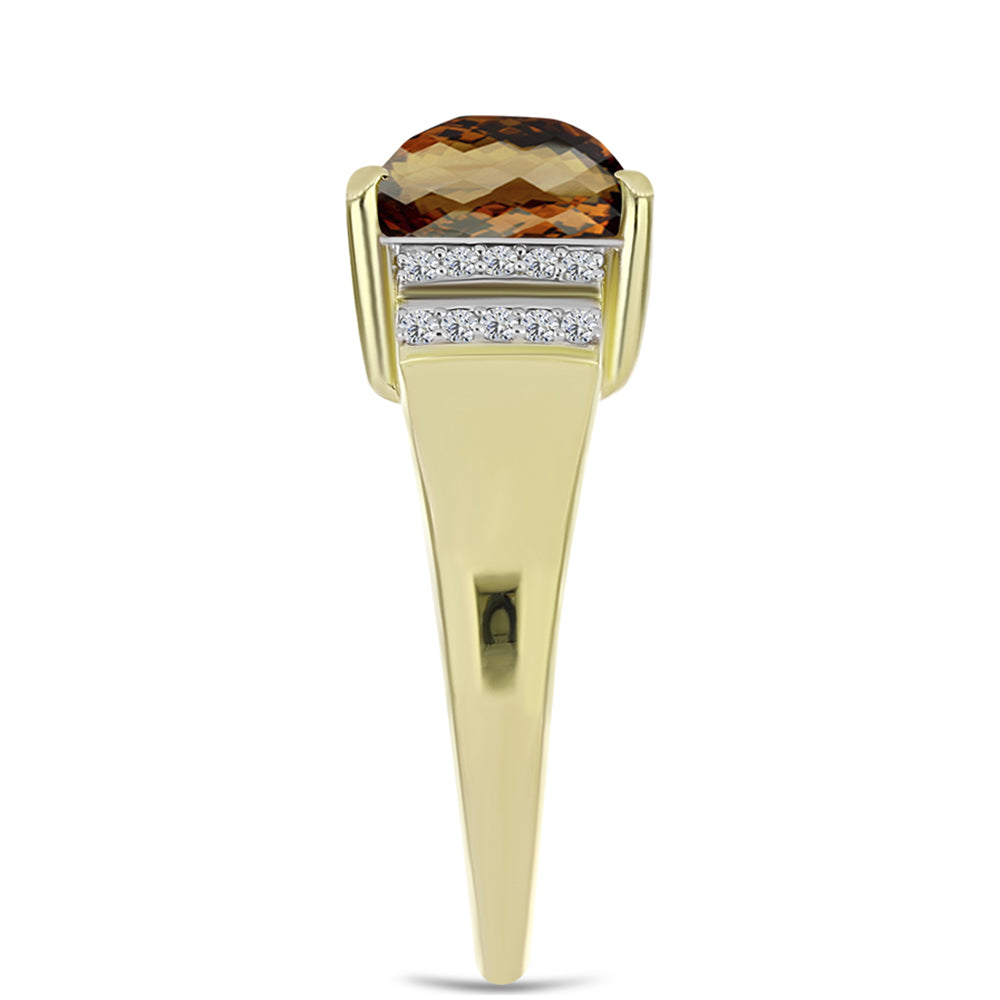 Anillo de Plata Bañada en Oro con Cuarzo Coñac y Topacio Blanco 4 