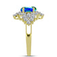 Anillo de Plata Bañada en Oro con Cuarzo Pavo Real y Topacio Blanco