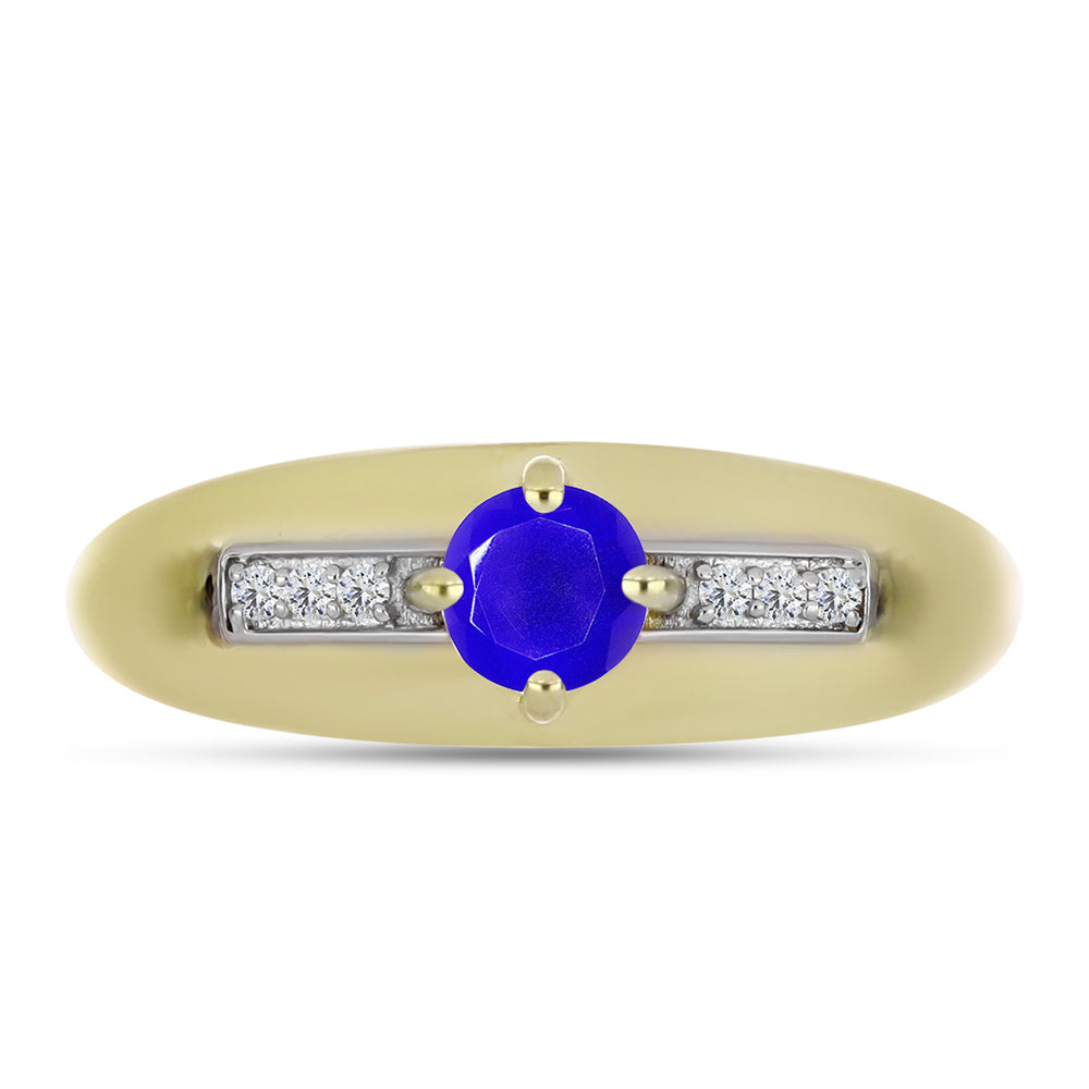 Anillo de Plata Bañada en Oro con Ágata azul y Topacio Blanco 1 
