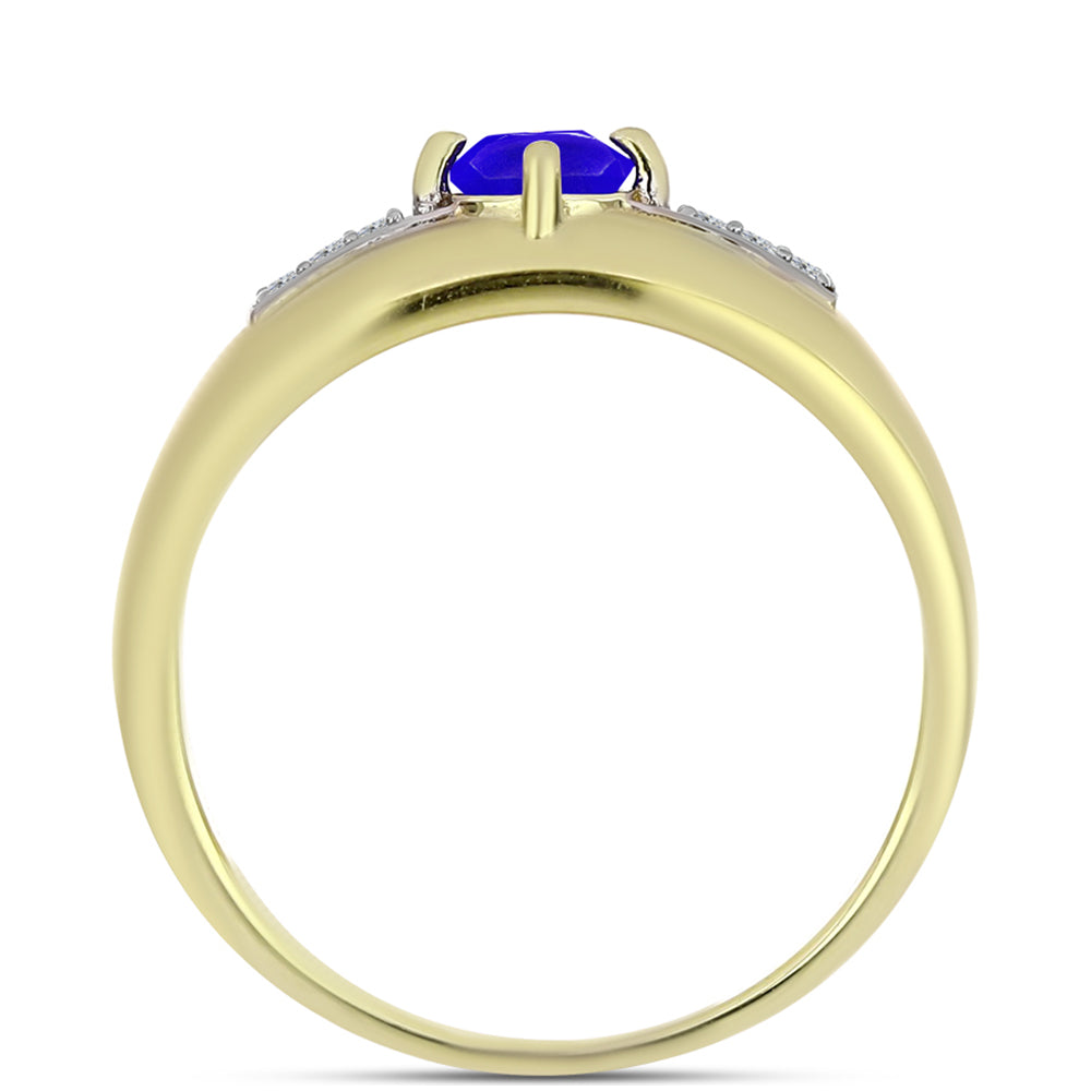 Anillo de Plata Bañada en Oro con Ágata azul y Topacio Blanco 2 